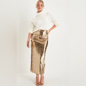 Lulus Gold Sequin Maxi Cocktail Skirt